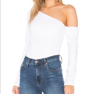 Susana Monaco white asymmetrical one shoulder top